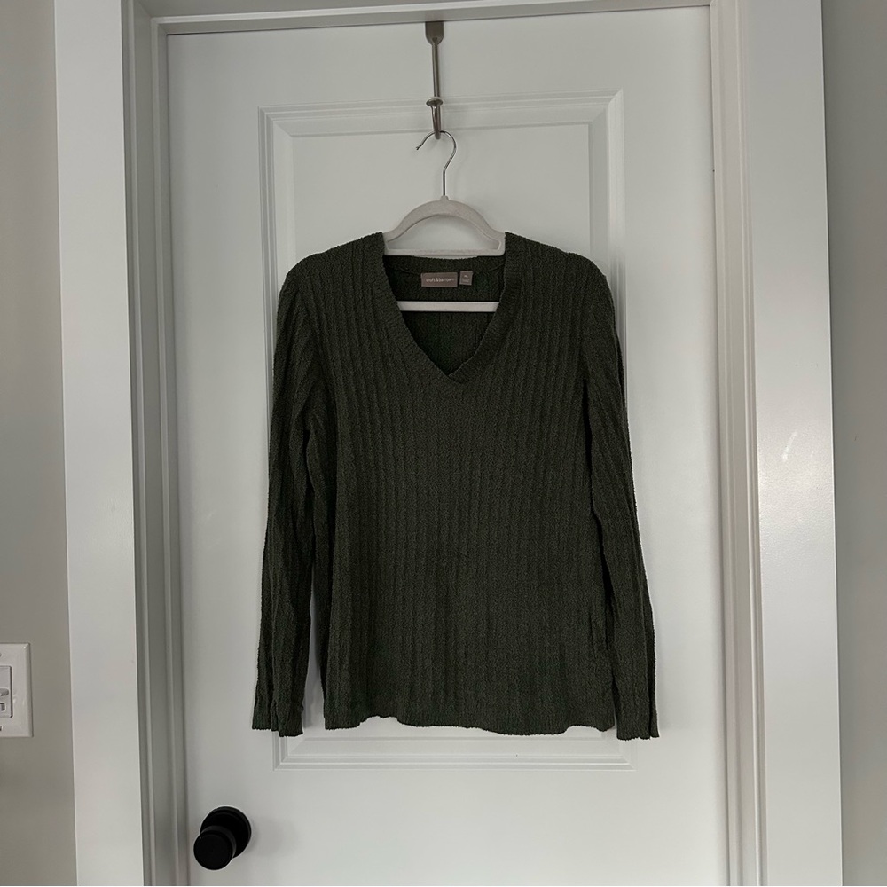 Olive Green V-Neck Sweater